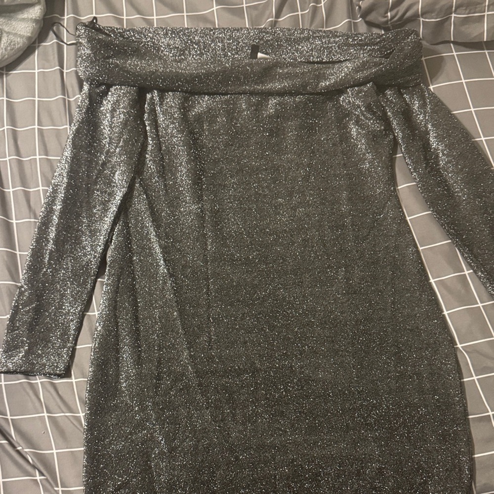 Elegant Off-Shoulder Silver Dress